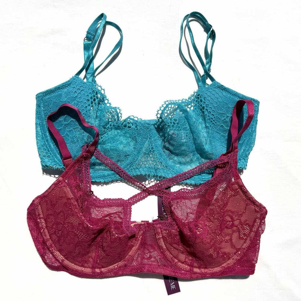 Lot Of 2 Adore Me Bras 34DDD Pink Blue Strappy Lace Underwire